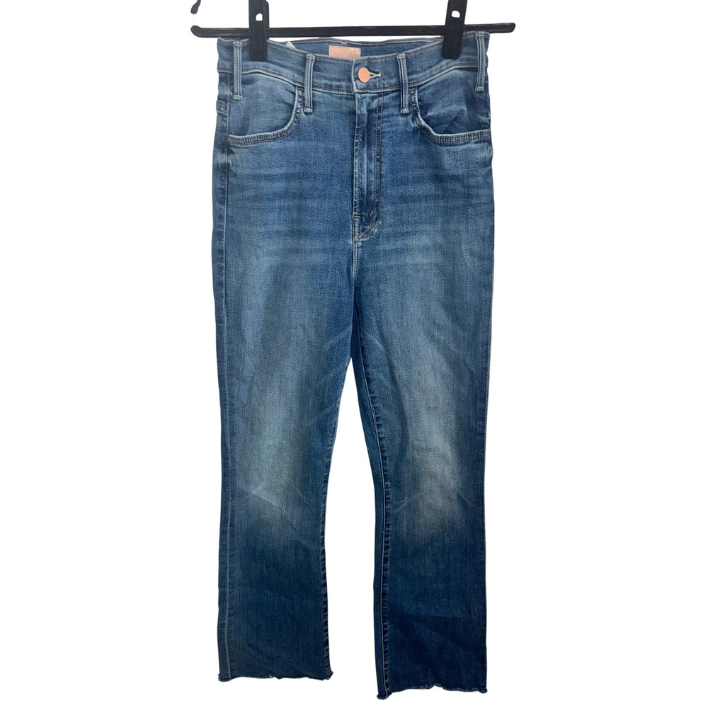 Mother The Hustler Ankle Fray Jeans Healing Jar Blue High Rise Flare 28